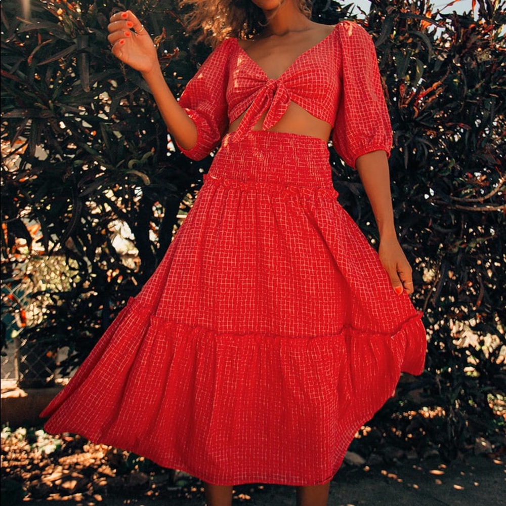 Sunshine Girl Red Plaid Tie-Front Two-Piece